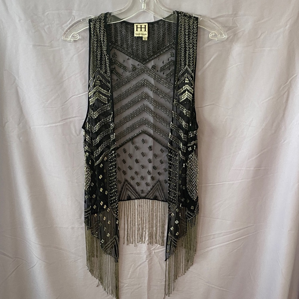 Haute Hippie Black and Silver Embroidered Vest
